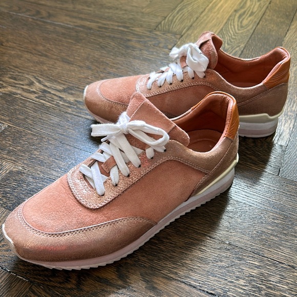 Johnston & Murphy Shoes - Johnston Murphy blush suede, rose-gold metallic & salmon patten leather sneaker